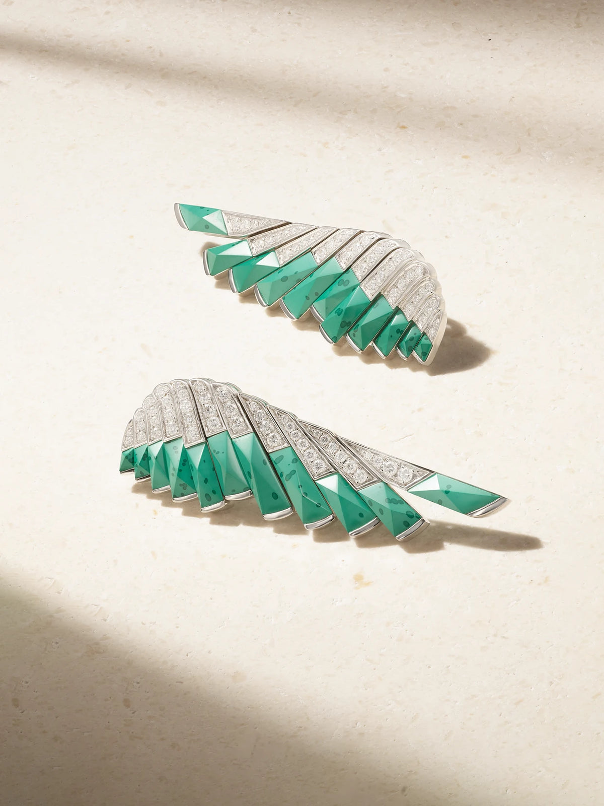 Wings 18-karat White Gold, Malachite And Diamond Earrings