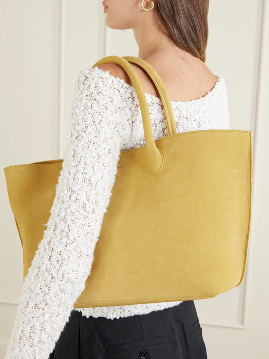 Image of Bags. Product name - The Grace Suede Tote in Tan colour by brand - LIÉ STUDIO