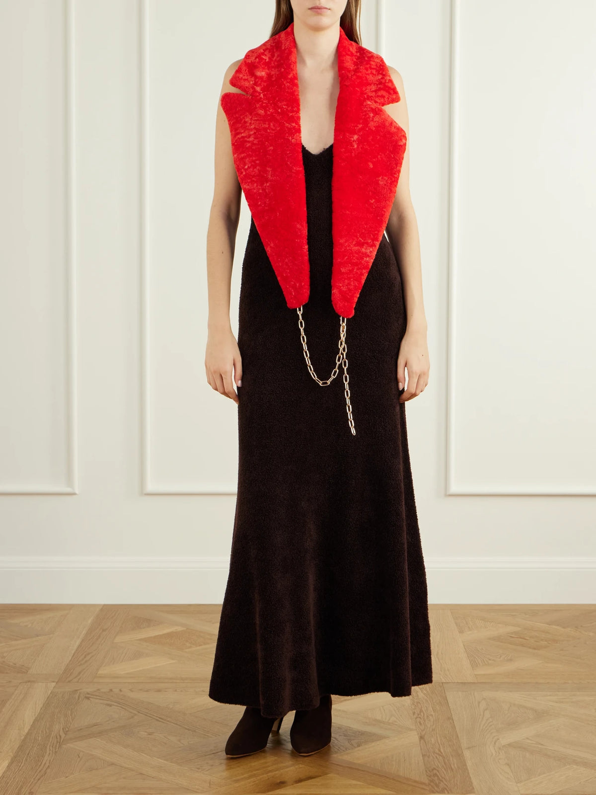 Image of Scarves & Shawls. Product name - Elliot Shearling Coat Collar in Red colour by brand - Gabriela Hearst