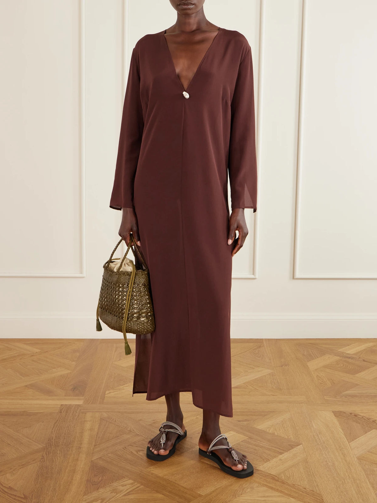 Image of Sandals. Product name - Mika Bead-embellished Cord Sandals in Black colour by brand - Loeffler Randall