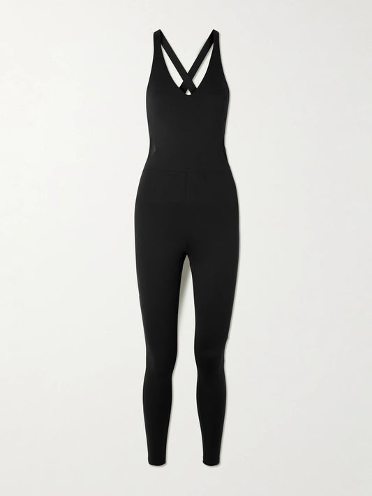Image of Bodysuits. Product name - Graham Tulle-trimmed Stretch-jersey Jumpsuit in Black colour by brand - Eres