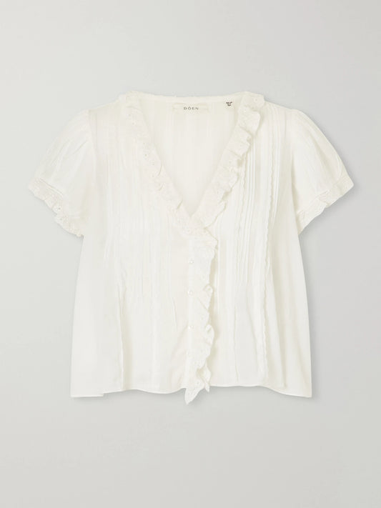 DÔEN Helena Lace-trimmed Organic Cotton Blouse