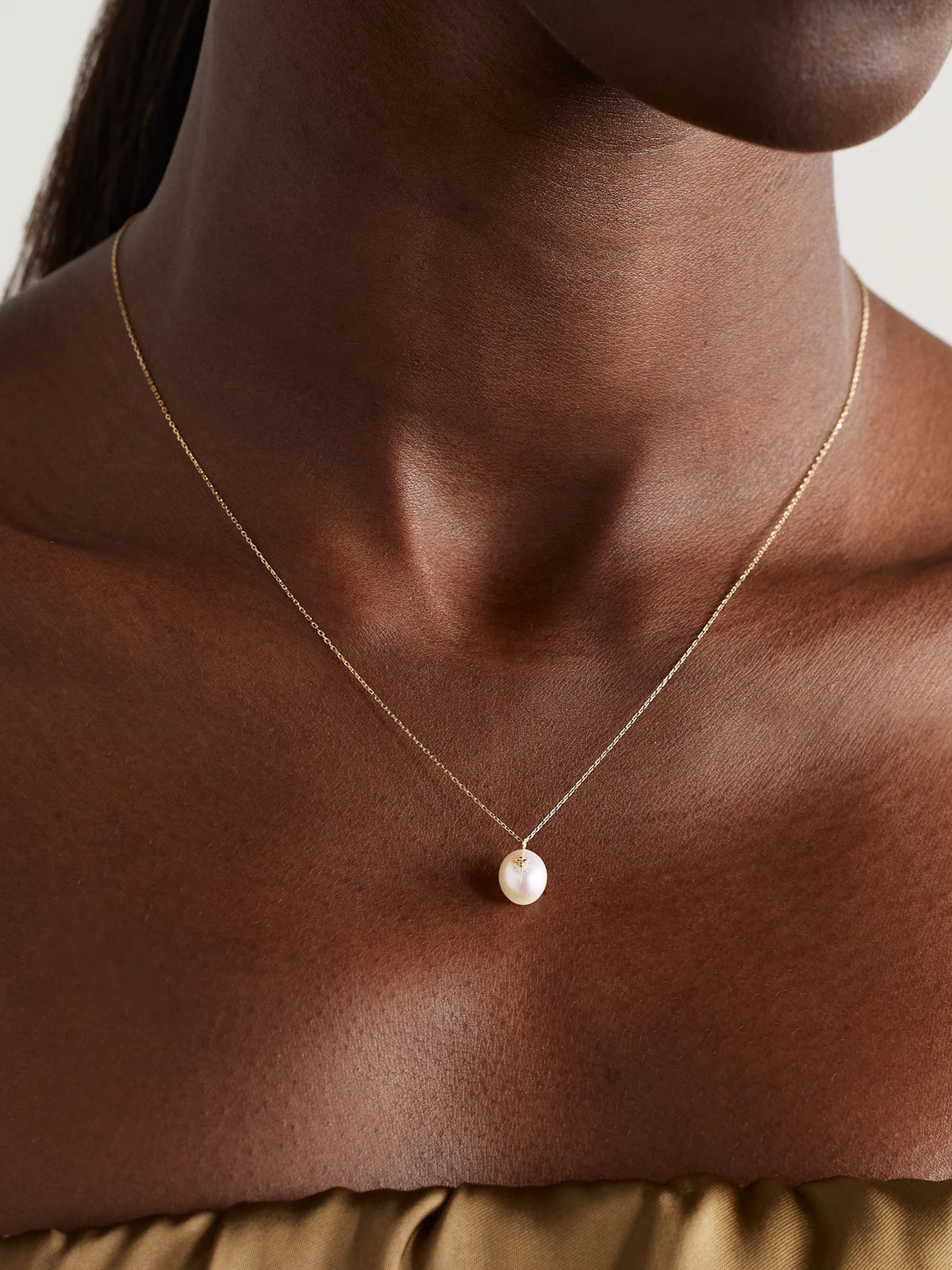 Image of Necklaces. Product name - 14-karat Gold, Pearl And Diamond Necklace in Off-white colour by brand - Mateo
