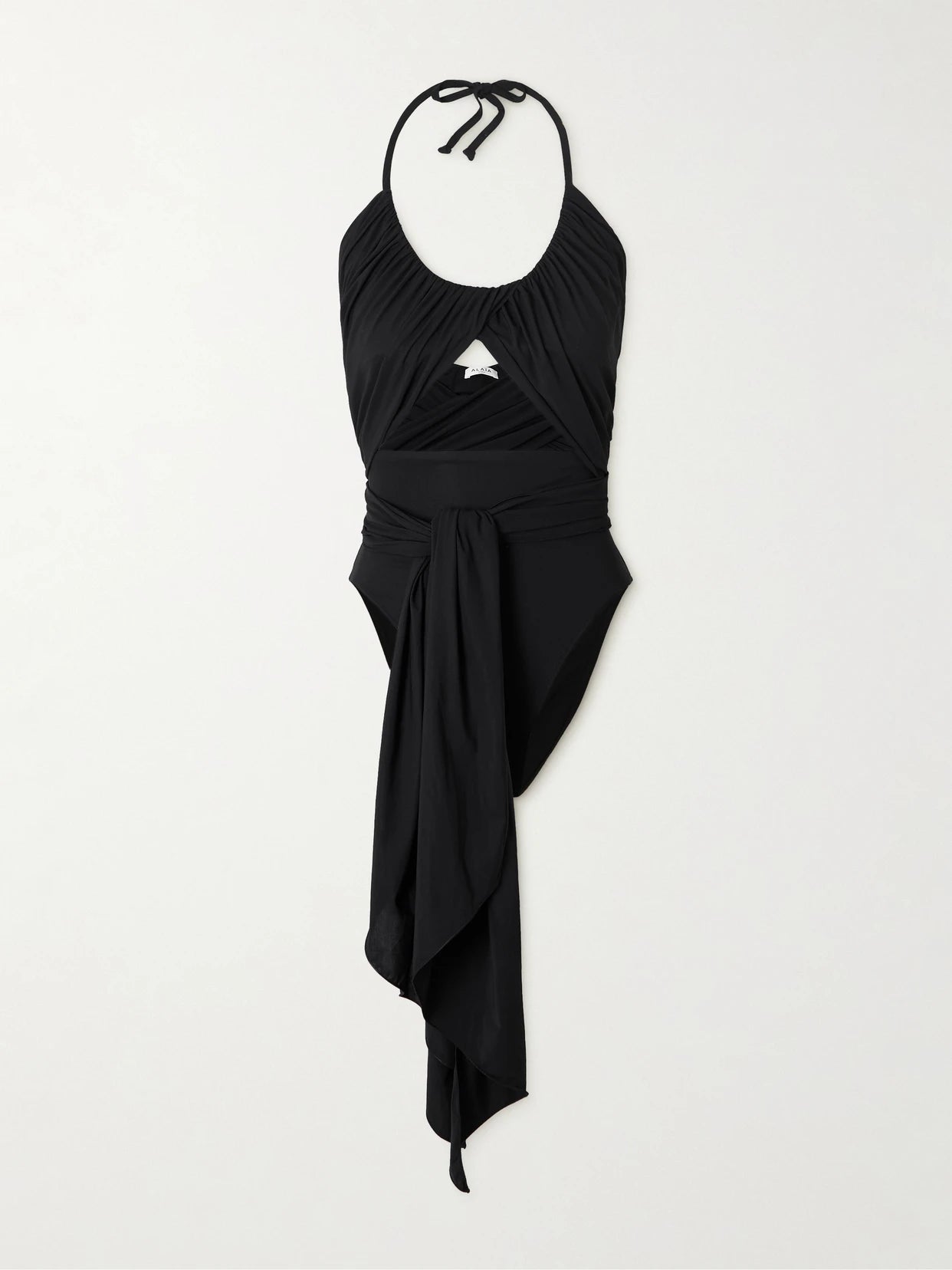 Image of Swimwear. Product name - Halterneck Draped Swimsuit in Black colour by brand - Alaïa