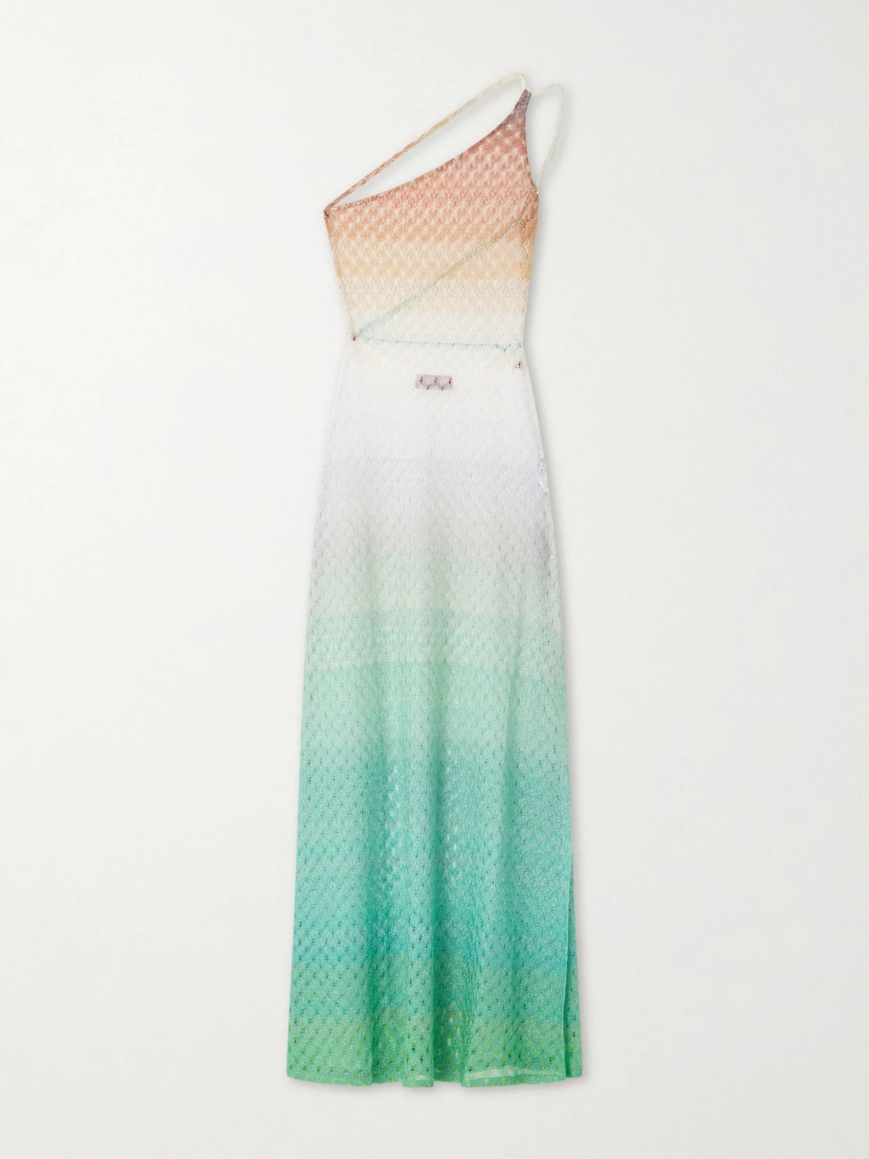 One-shoulder Metallic Crochet-knit Coverup