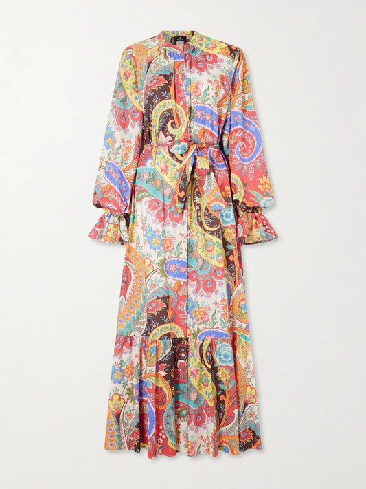 Image of Dresses. Product name - Belted Paisley-print Cotton-voile Maxi Shirt Dress in Multi colour by brand - Etro