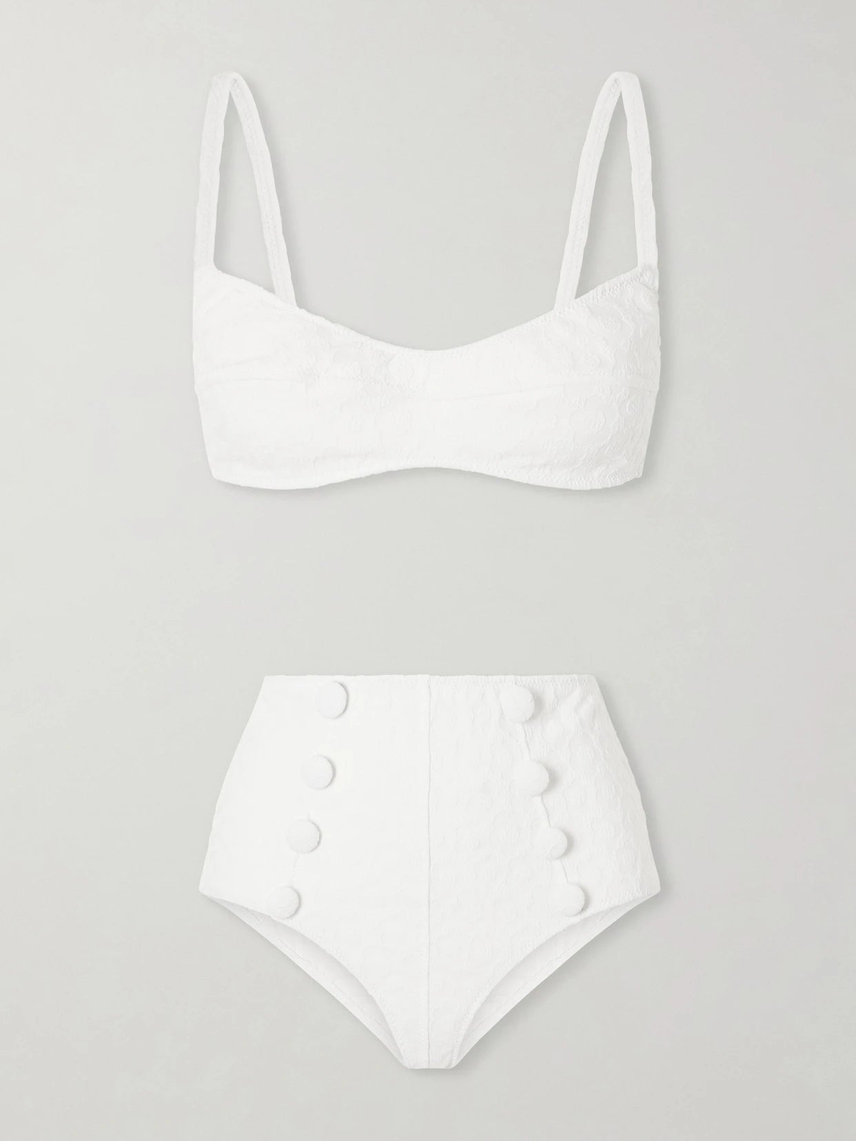 Balconette Button-embellished Floral-jacquard Bikini