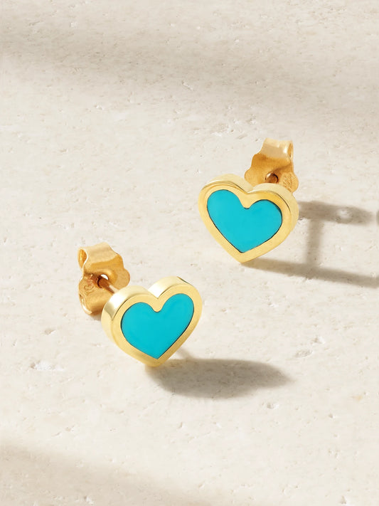 Extra Small Heart 18-karat Gold Turquoise Earrings