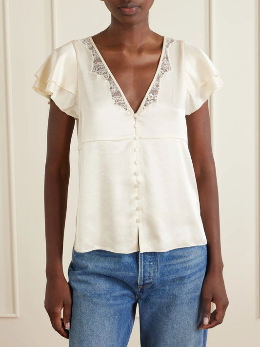 Citizens of Humanity Lola Flutter Lace-trimmed Satin Blouse