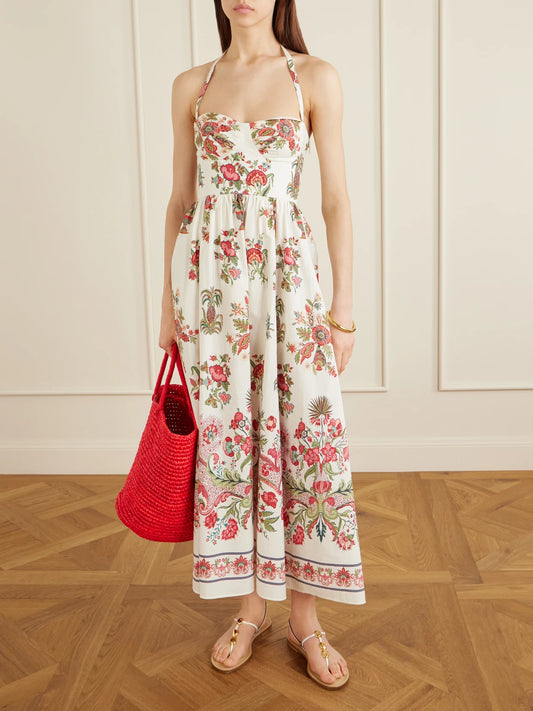 Image of Dresses. Product name - Johanna Chintz Floral-print Cotton Maxi Dress in Red colour by brand - Emporio Sirenuse