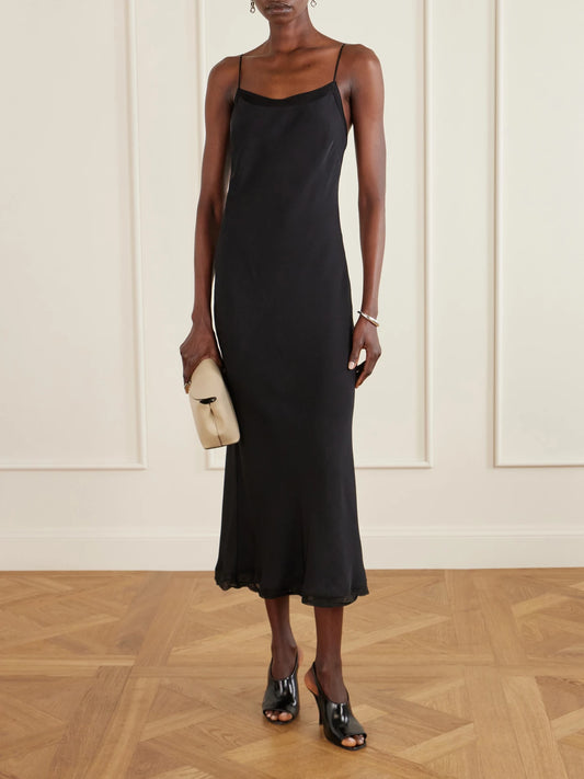 Image of Dresses. Product name - Silk-satin Slip Dress in Black colour by brand - TOTEME