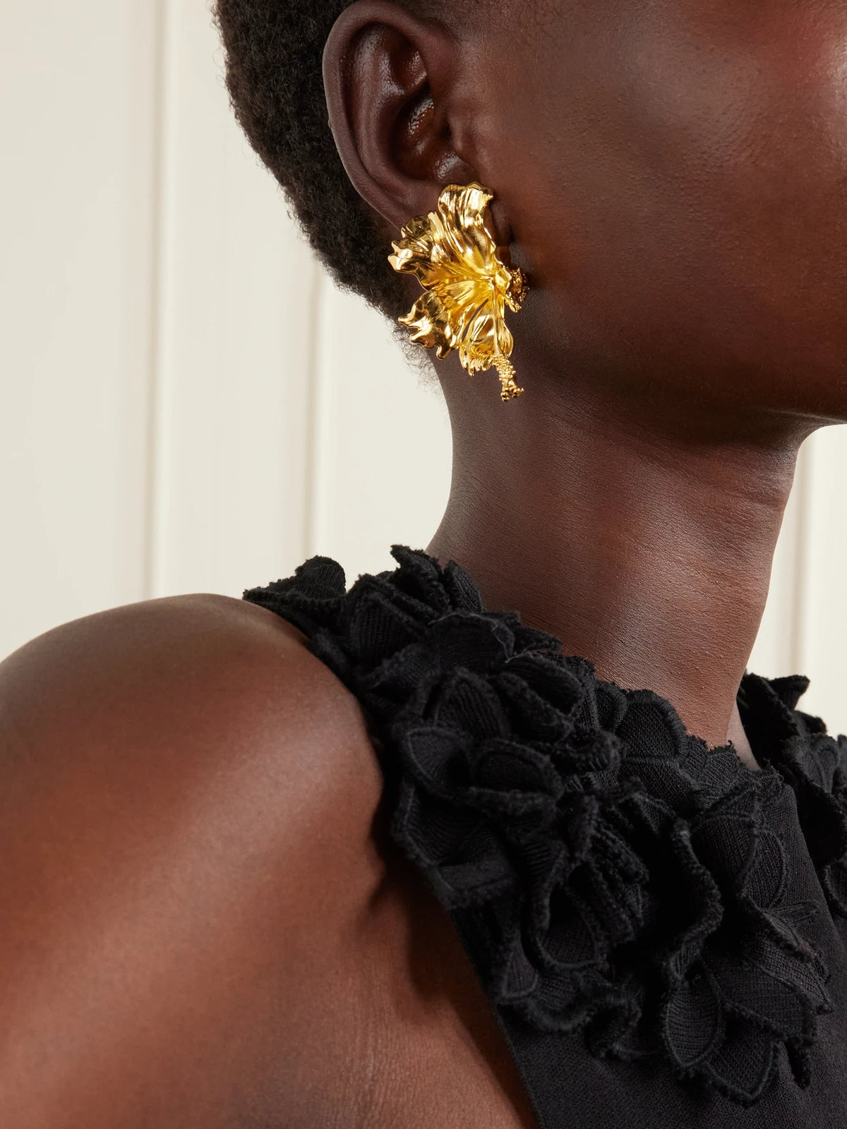 Image of Earrings. Product name - Hibiscus Gold-tone Earrings in Multi colour by brand - Oscar de la Renta