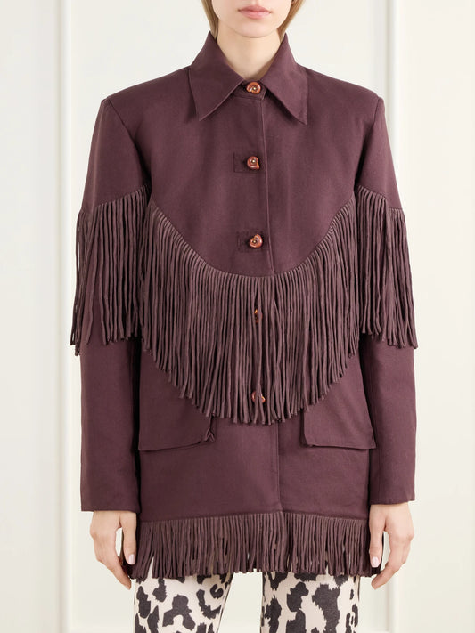 ALIX OF BOHEMIA Bead-embellished Fringe-trimmed Cotton-twill Jacket
