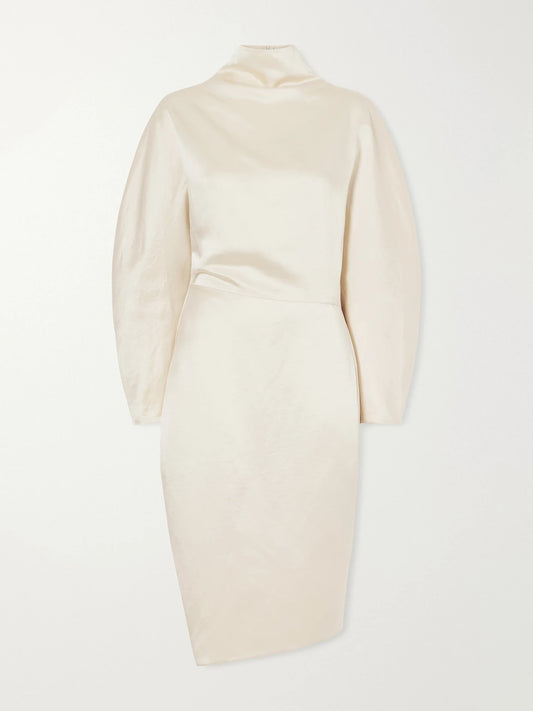 KHAITE Harlin Draped Satin Turtleneck Knee-lenght Dress