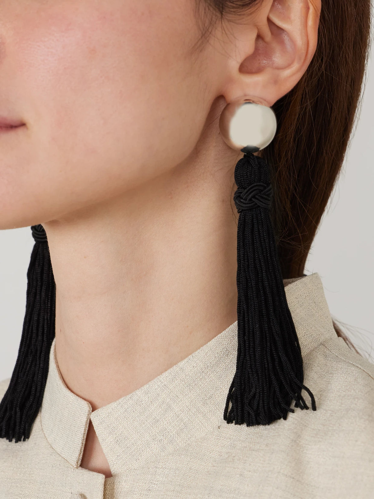 Image of Earrings. Product name - Venetian Tasseled Silver Earrings in Black colour by brand - Sophie Buhai