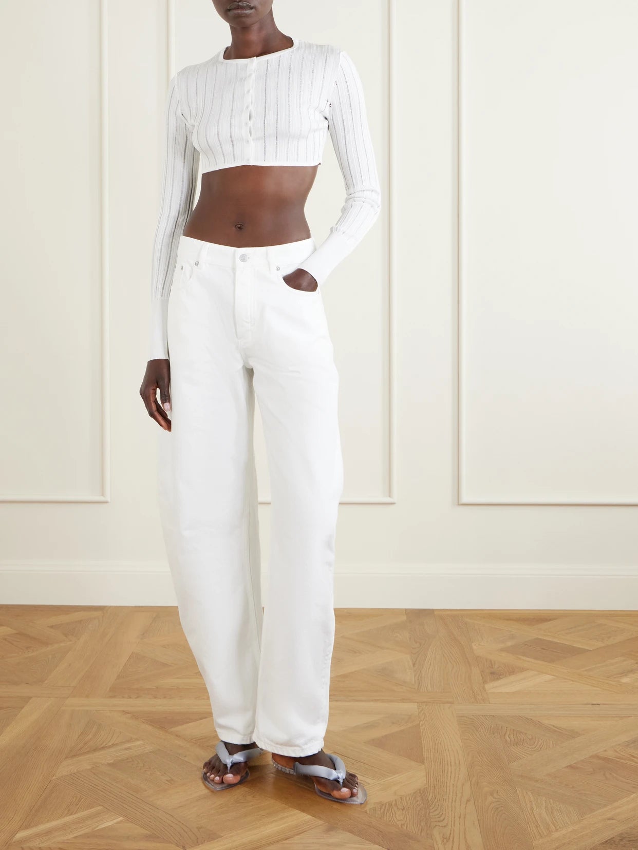 Image of Jeans. Product name - Wide-leg Jeans in White colour by brand - Alaïa