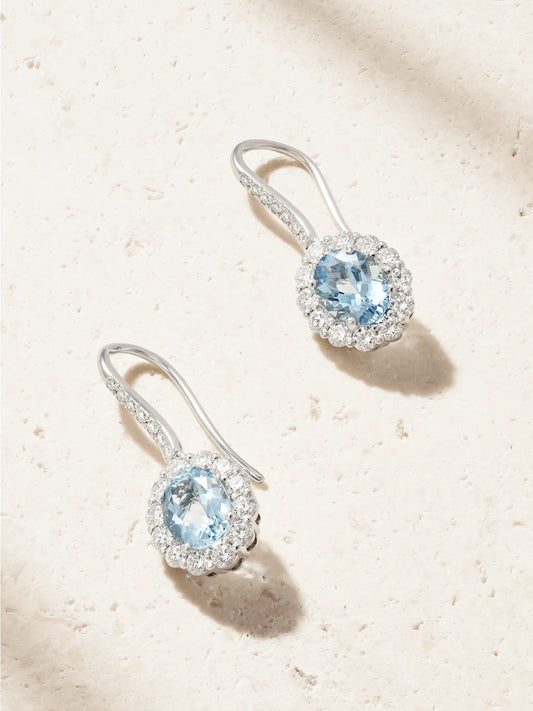 1735 Platinum, Aquamarine And Diamond Earrings