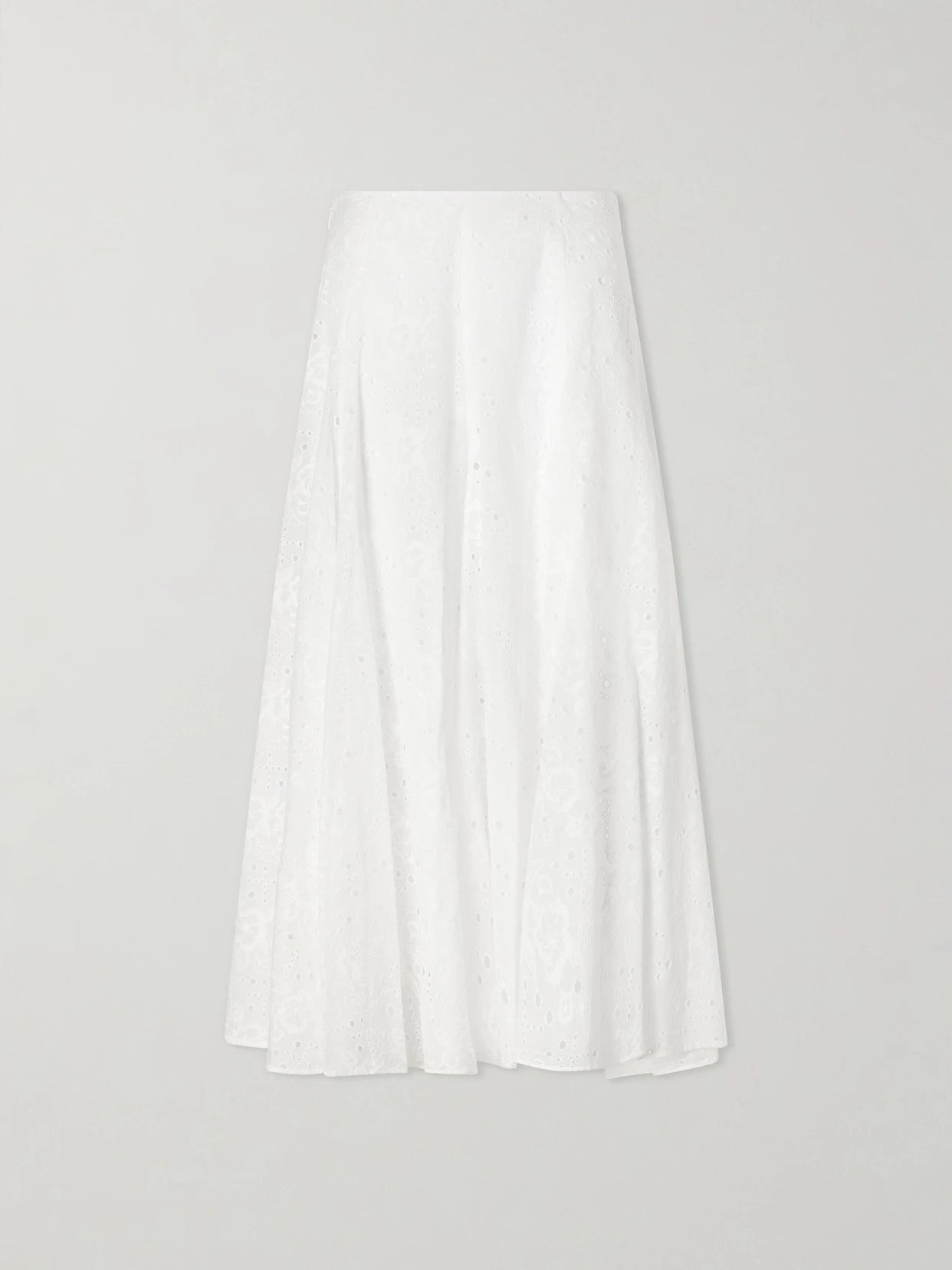 Pleated Broderie Anglaise Cotton Midi Skirt