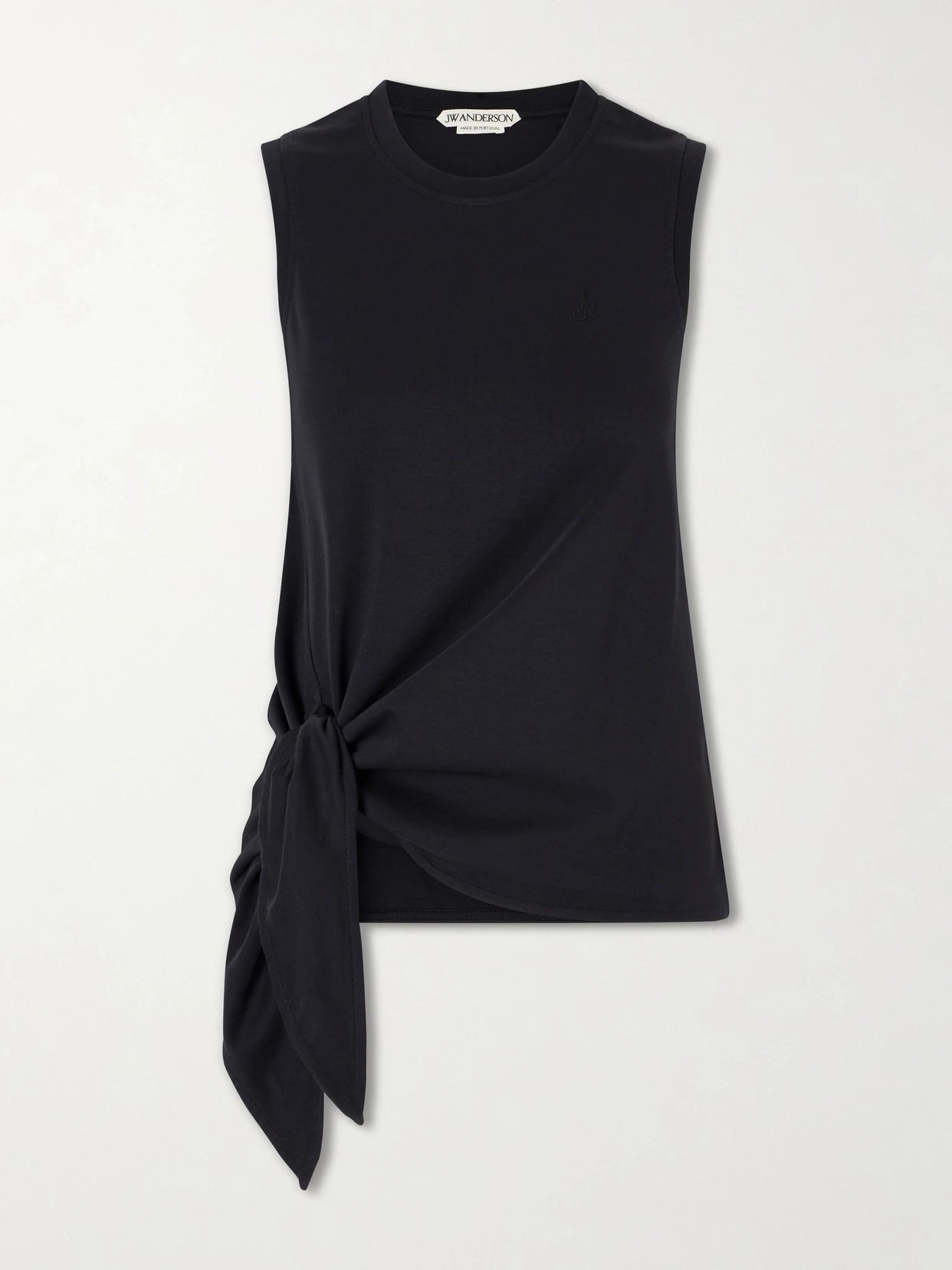 Tie-detailed Logo-embroidered Cotton-jersey Tank