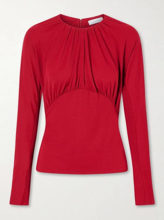 Image of Blouses. Product name - Ruched Chiffon Blouse in Red colour by brand - RABANNE