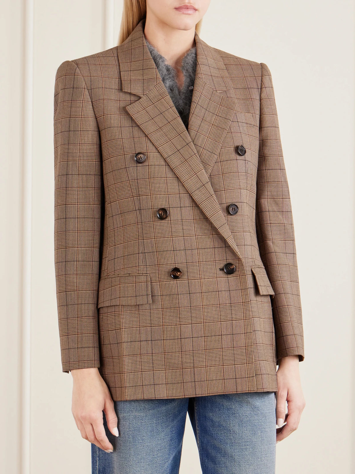 Chloé Double-breasted Checked Wool Blazer