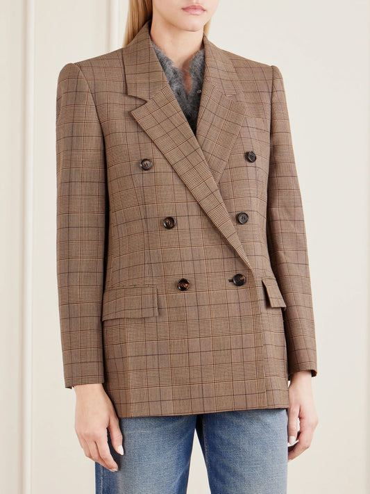Double-breasted Checked Wool Blazer