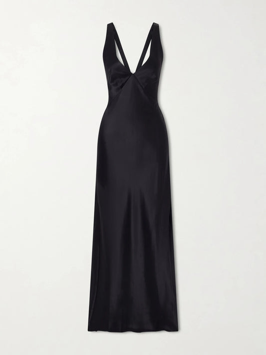 Image of Dresses. Product name - Aline Silk-charmeuse Gown in Black colour by brand - Nili Lotan