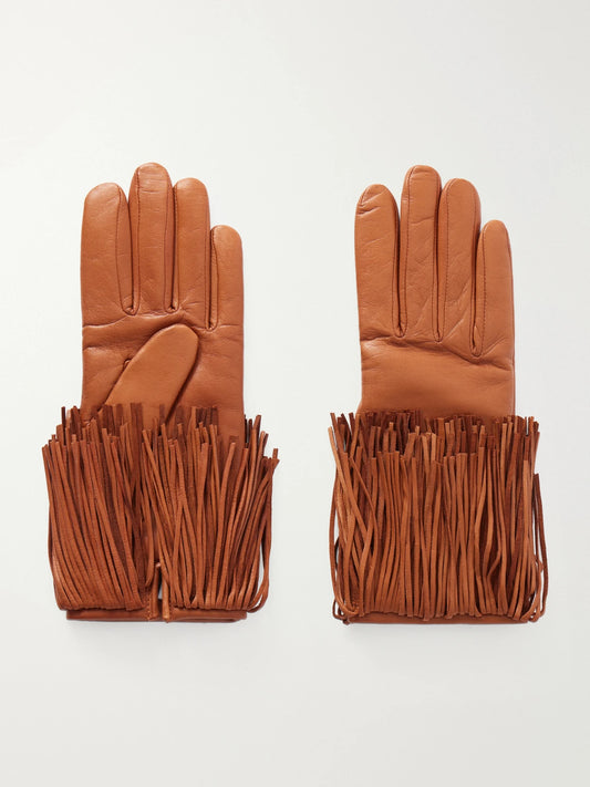 Agnelle Lena Fringe-trimmed Leather Gloves