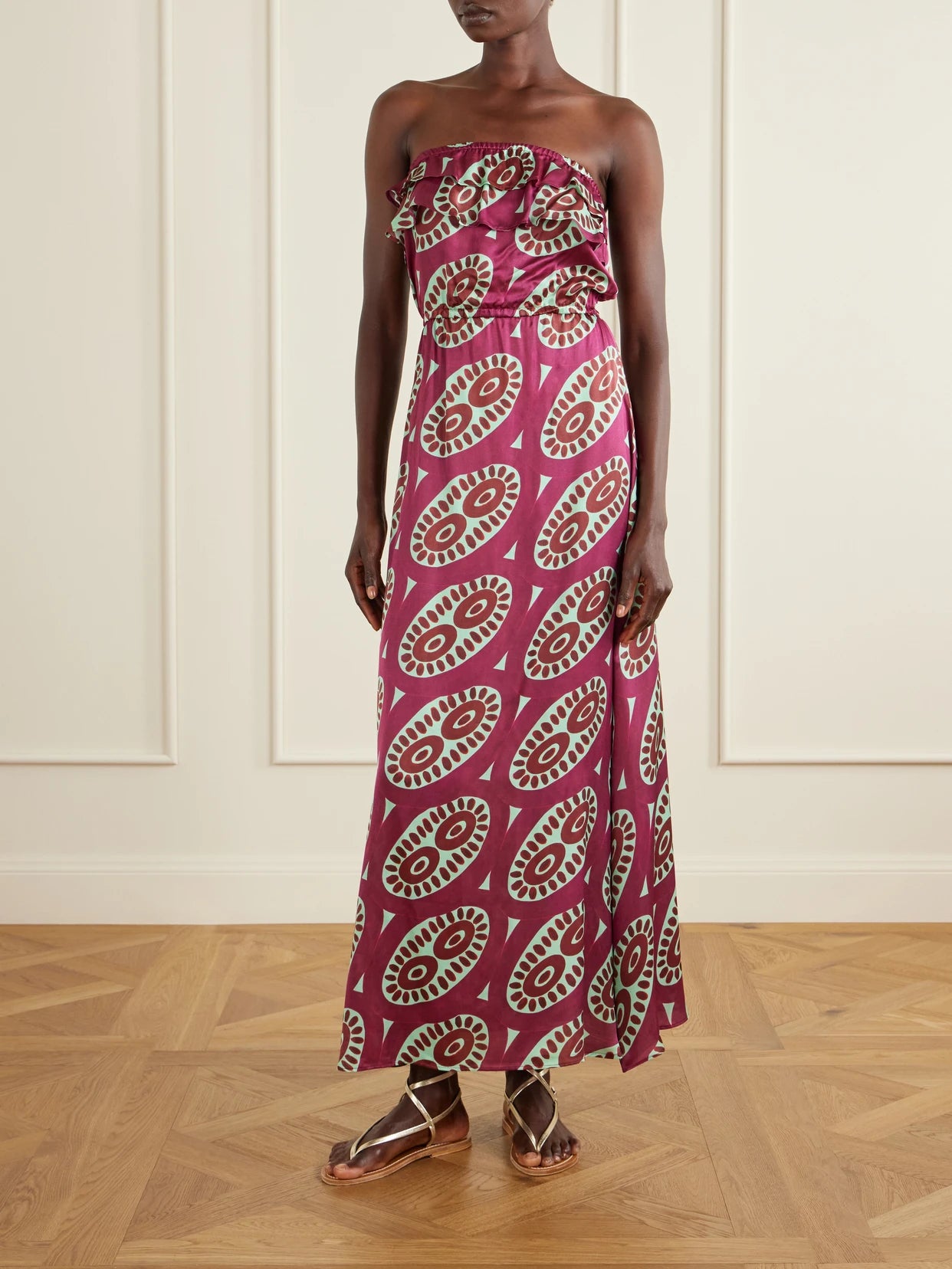 Selene Printed Ruffled Silk-blend Maxi Dress