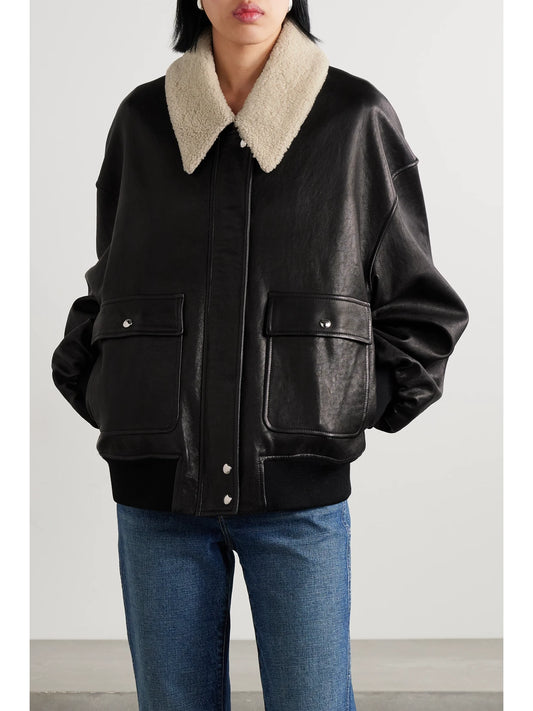 Shellar Shearling-trimmed Leather Jacket