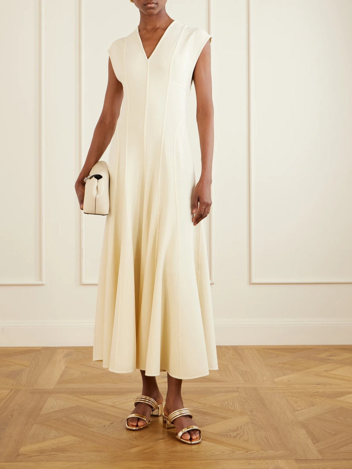 Image of Heels. Product name - Collier 35 Embellished Metallic Leather Mule in Gold colour by brand - Aquazzura