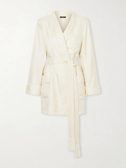 Image of Dresses. Product name - Polka-dot Silk Robe in Ecru colour by brand - TOM FORD