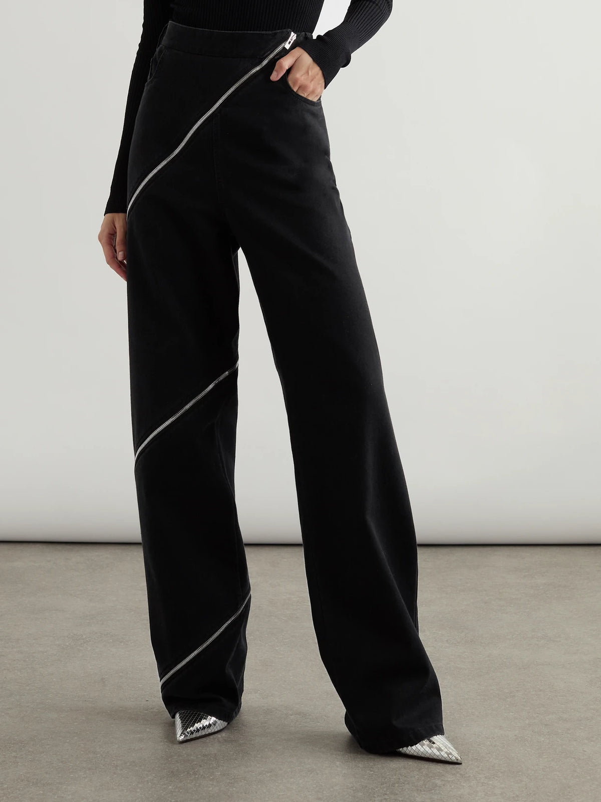 Zip-embellished Wide-leg Jeans