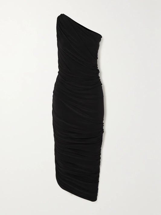 Image of Dresses. Product name - Diana One-shoulder Ruched Stretch-jersey Gown in Black colour by brand - Norma Kamali