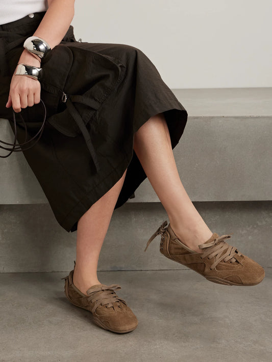 Leather-trimmed Paneled Suede Sneakers