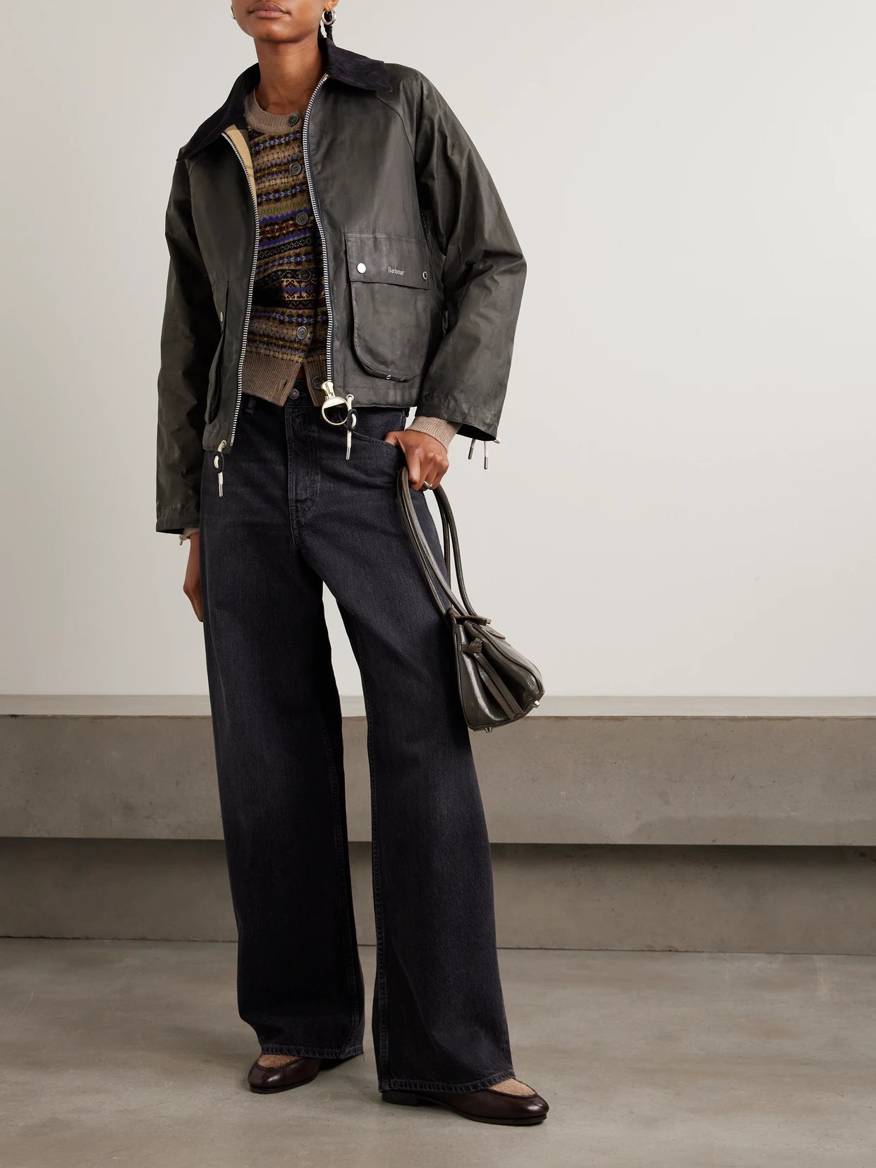 Image of Coats & Jackets. Product name - Marron Leather And Corduroy-trimmed Waxed-cotton Jacket in Dark gray colour by brand - Barbour