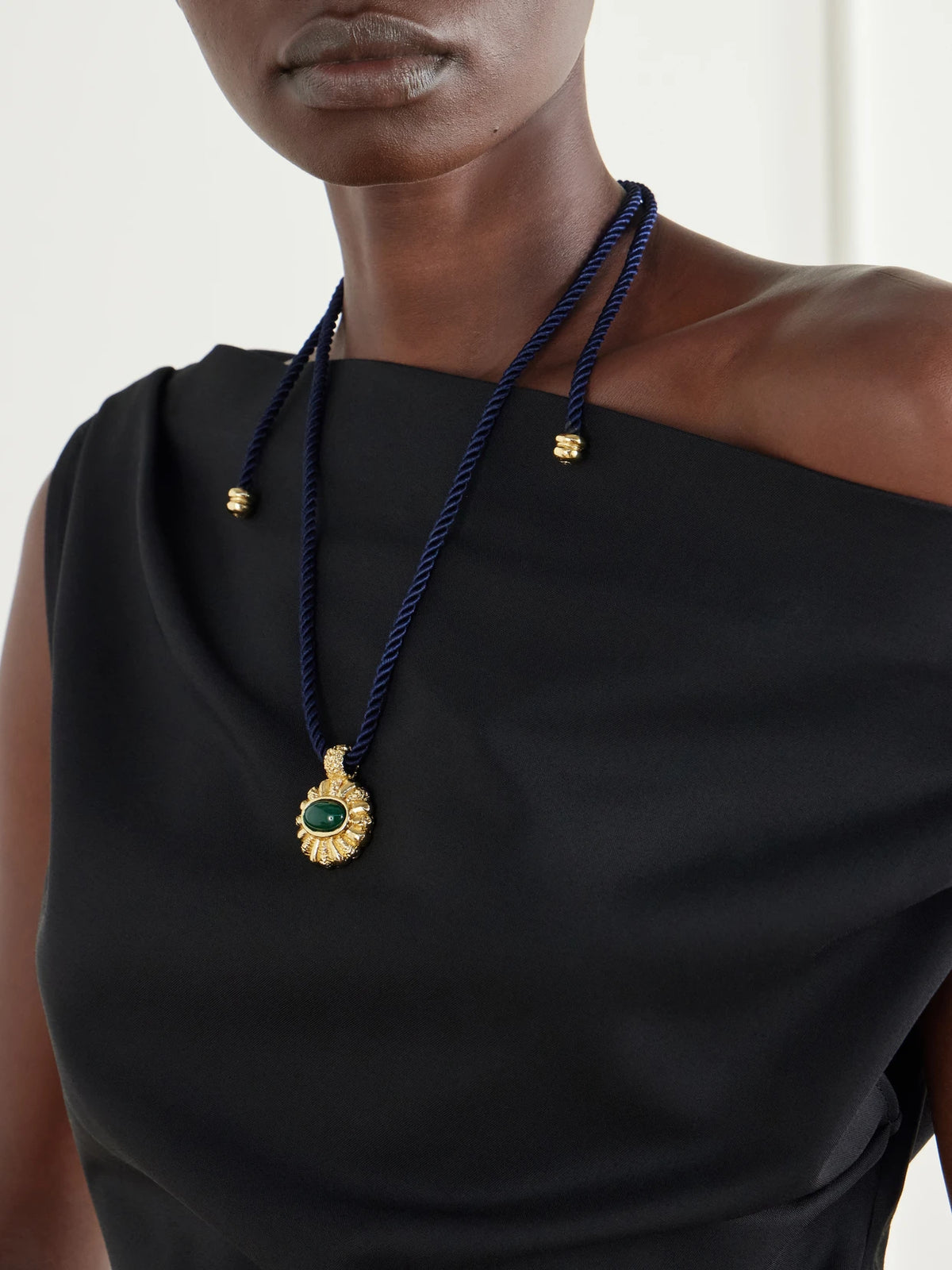 Image of Necklaces. Product name - Sasa Gold-plated Malachite Cord Necklace in Multi colour by brand - Paola Sighinolfi