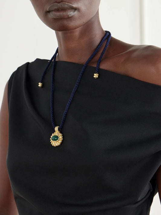 Image of Necklaces. Product name - Sasa Gold-plated Malachite Cord Necklace in Multi colour by brand - Paola Sighinolfi