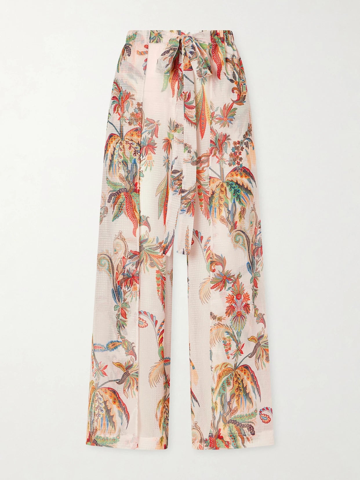 Belted Tiered Paisley And Floral-print Satin Wide-leg Pants