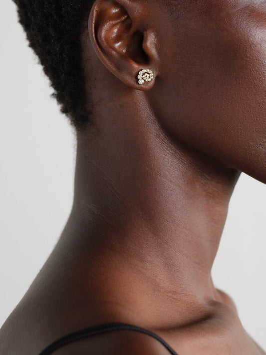 Image of Earrings. Product name - Petit Rêve Escargot 18-karat Recycled Gold Diamond Earrings in Multi colour by brand - Sophie Bille Brahe