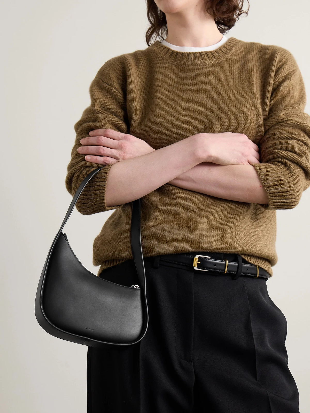 Image of Bags. Product name - Half Moon Leather Shoulder Bag in Black colour by brand - The Row
