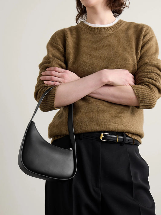 Image of Bags. Product name - Half Moon Leather Shoulder Bag in Black colour by brand - The Row