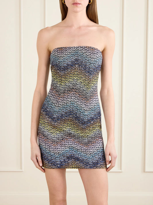Sequin-embellished Metallic Crochet-knit Mini Dress