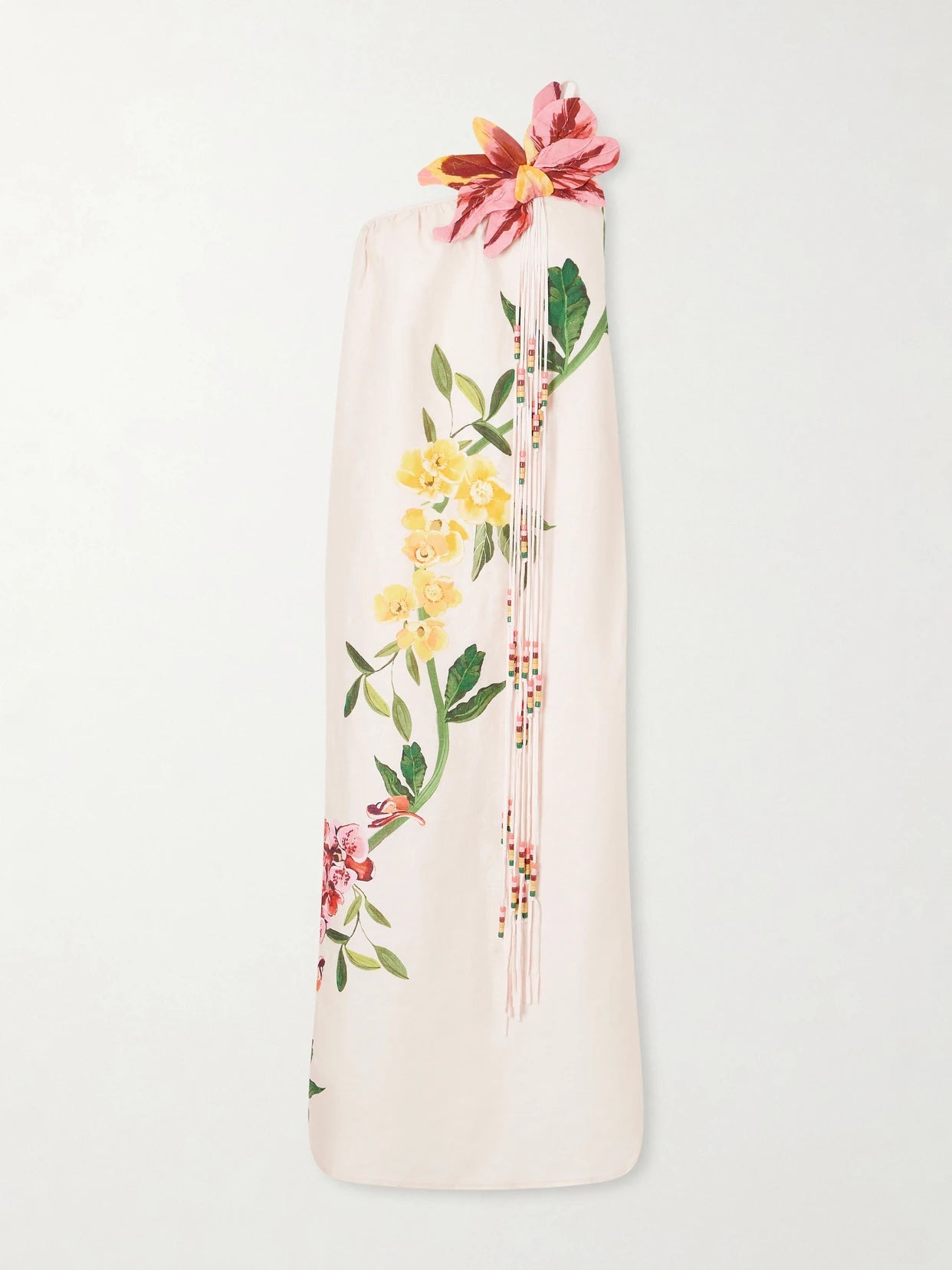 Garden Terrace Floral-print Bead-embellished Linen Maxi Dress
