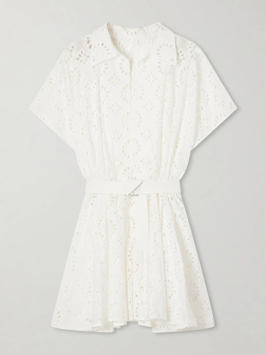Belted Broderie Anglaise Cotton Mini Dress