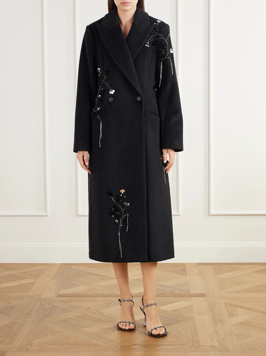 SIMKHAI Gianni Bead-embellished Double-breasted Wool-blend Felt Coat