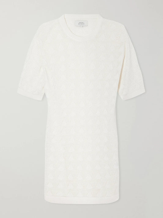 Image of Dresses. Product name - Armas Pointelle-knit Mini Dress in Ivory colour by brand - Loulou de Saison