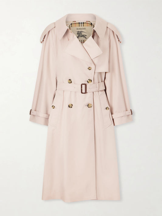 Image of Coats & Jackets. Product name - Fitzorvia Double-breasted Belted Cotton-gabardine Trench Coat in Baby pink colour by brand - Burberry