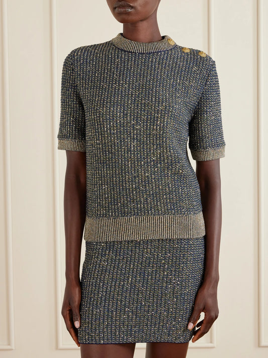 Embellished Tweed Sweater