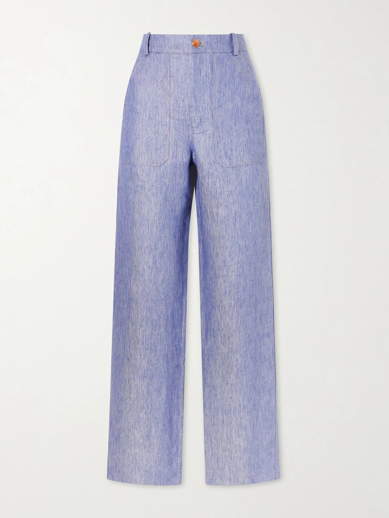 Linen-denim Straight-leg Trousers
